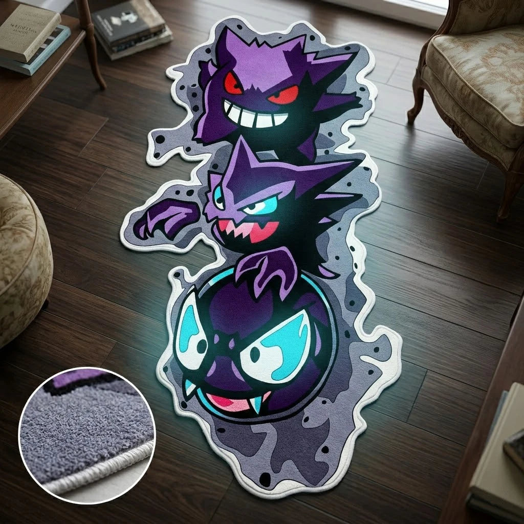 Anime Pokemon Cool Gengar/Haunter Irregular Area Manga Soft Rugs Home Bedroom Deco Door Kitchen Mats Living Room Rugs