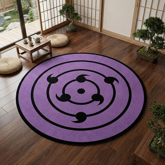 Naruto Rinnegan Area Rug Iconic Samsara Eye Symbol Non-Slip Anime Decor for Game Rooms/Bedrooms Soft Mat for Ninja Series Fans