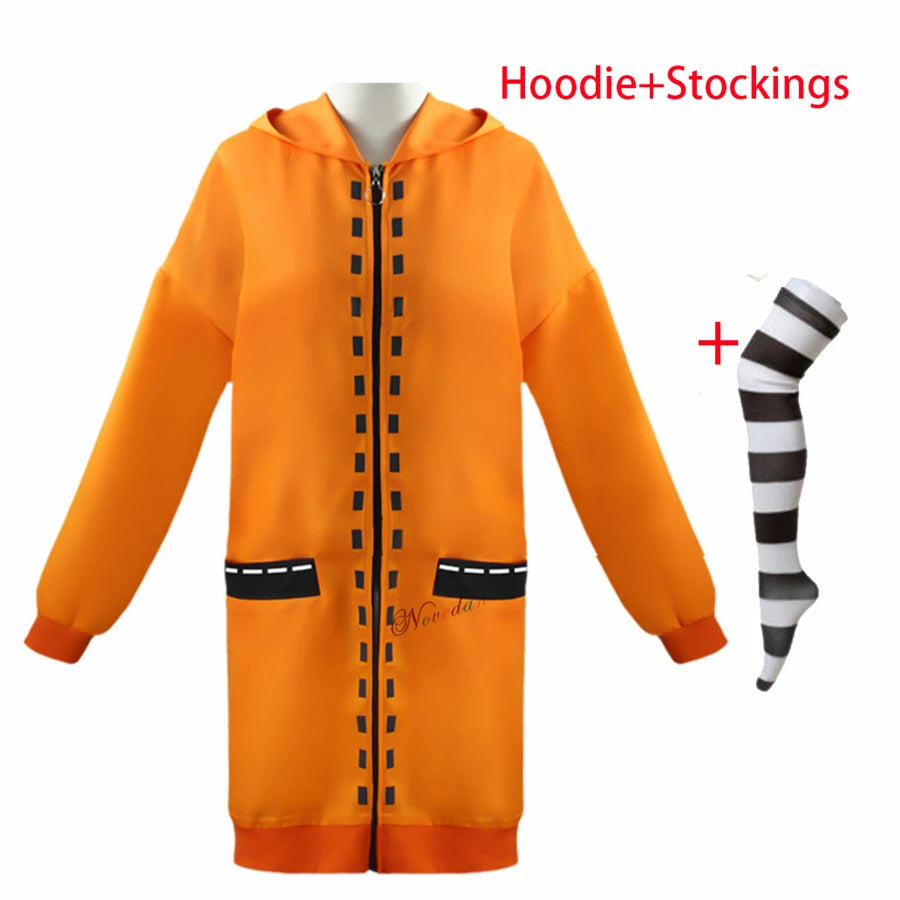 Anime Kakegurui Cosplay Rune Yomozuki Cosplay Costume for Girls Women Runa Orange Hoodie Zip Jacket Coat Wig Socks Full Set