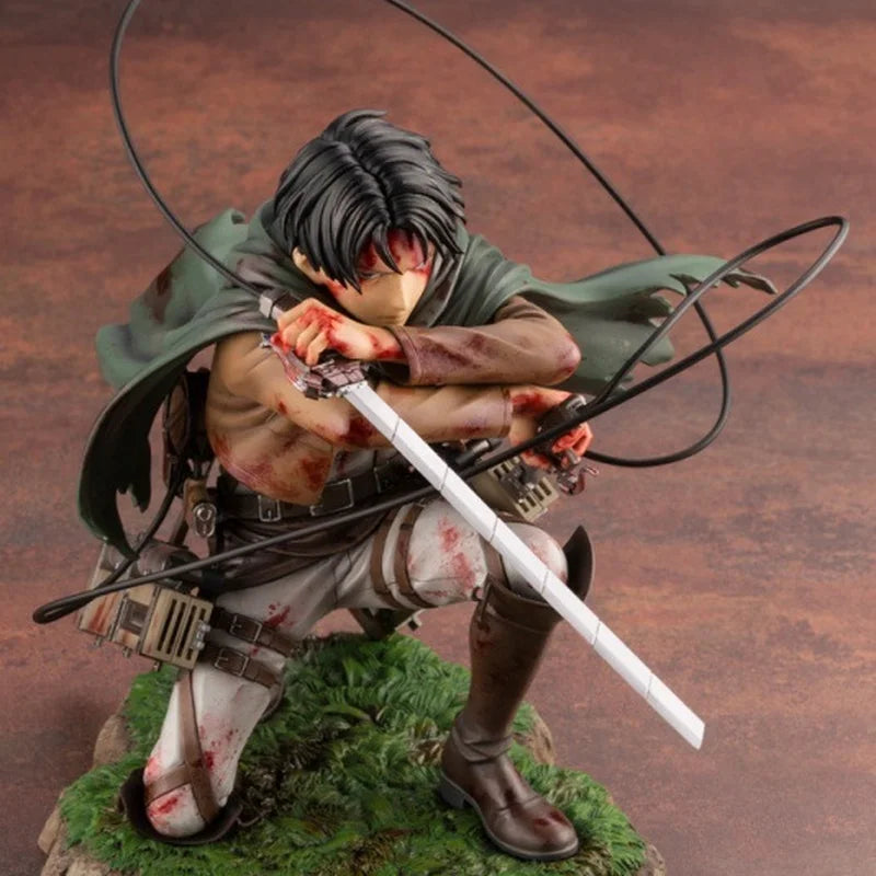Kotobukiya Attack on Titan Levi Ackerman Anime Figure Battle Damaged Bloody Battle Kneeling Pose Collectible Statue Anime Model