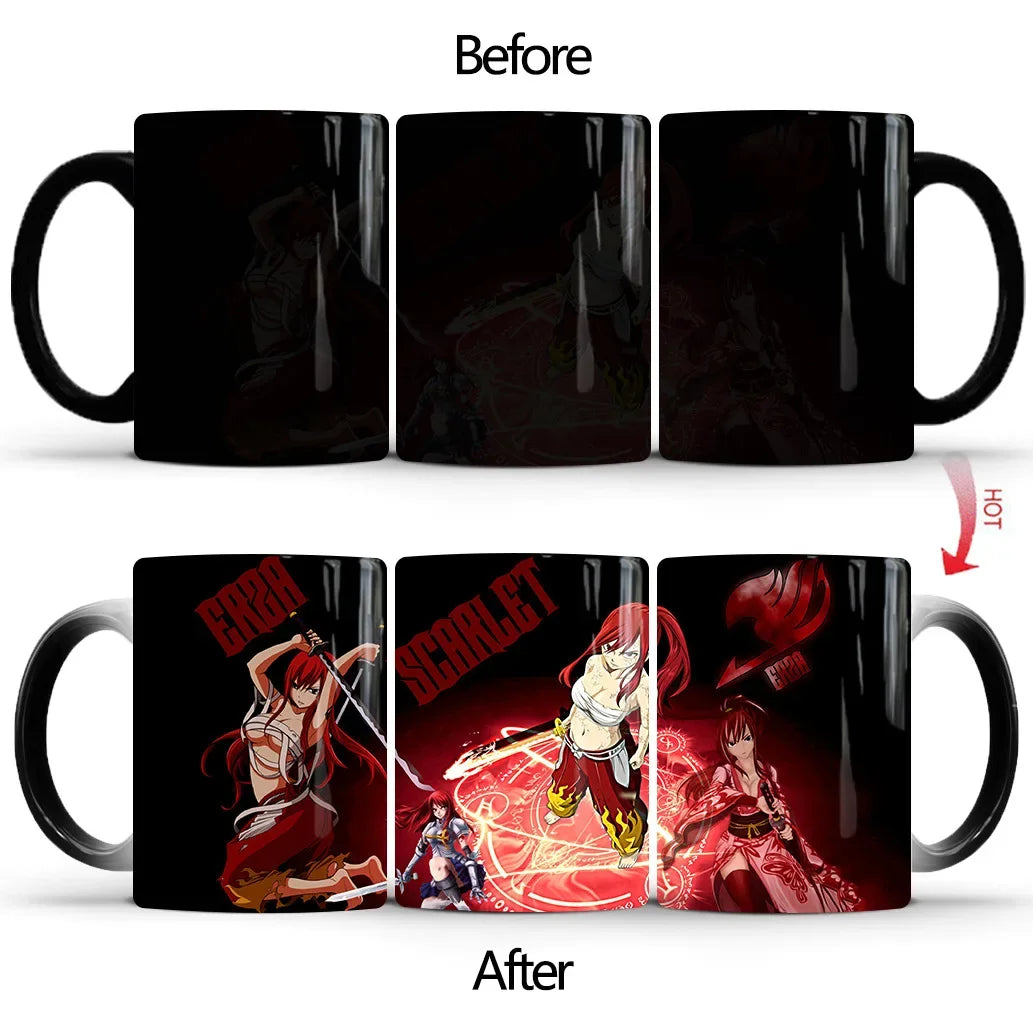 Fairy Tail Discoloration Mug Anime Color Changing Cup Animation Ceramic Coffee Cup Heat Sensitive Tea Milk Mug Novelty Drinkware