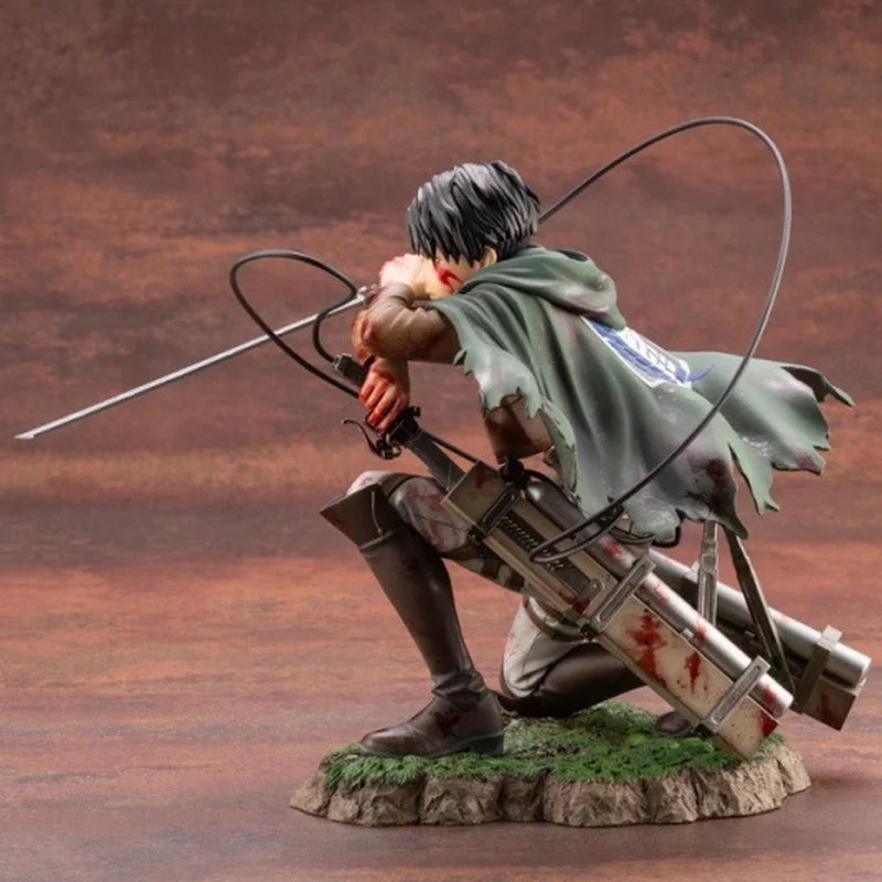 Kotobukiya Attack on Titan Levi Ackerman Anime Figure Battle Damaged Bloody Battle Kneeling Pose Collectible Statue Anime Model