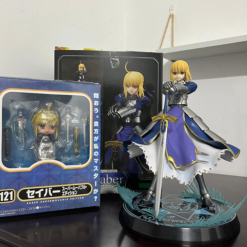 23CM Saber Anime Fate/Stay Night Figure 121 Lily Figure Knight King Saber Caliburn Battle Scene Model PVC Gift for Kids Decor