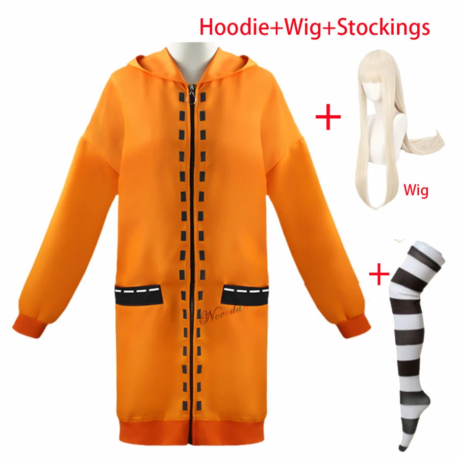 Anime Kakegurui Cosplay Rune Yomozuki Cosplay Costume for Girls Women Runa Orange Hoodie Zip Jacket Coat Wig Socks Full Set