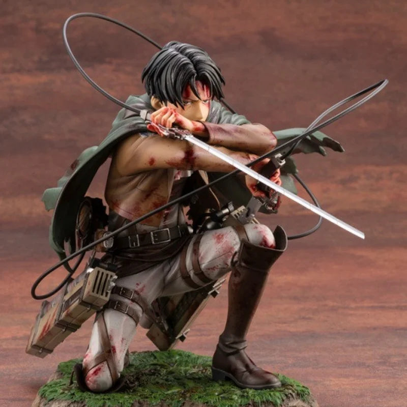 Kotobukiya Attack on Titan Levi Ackerman Anime Figure Battle Damaged Bloody Battle Kneeling Pose Collectible Statue Anime Model