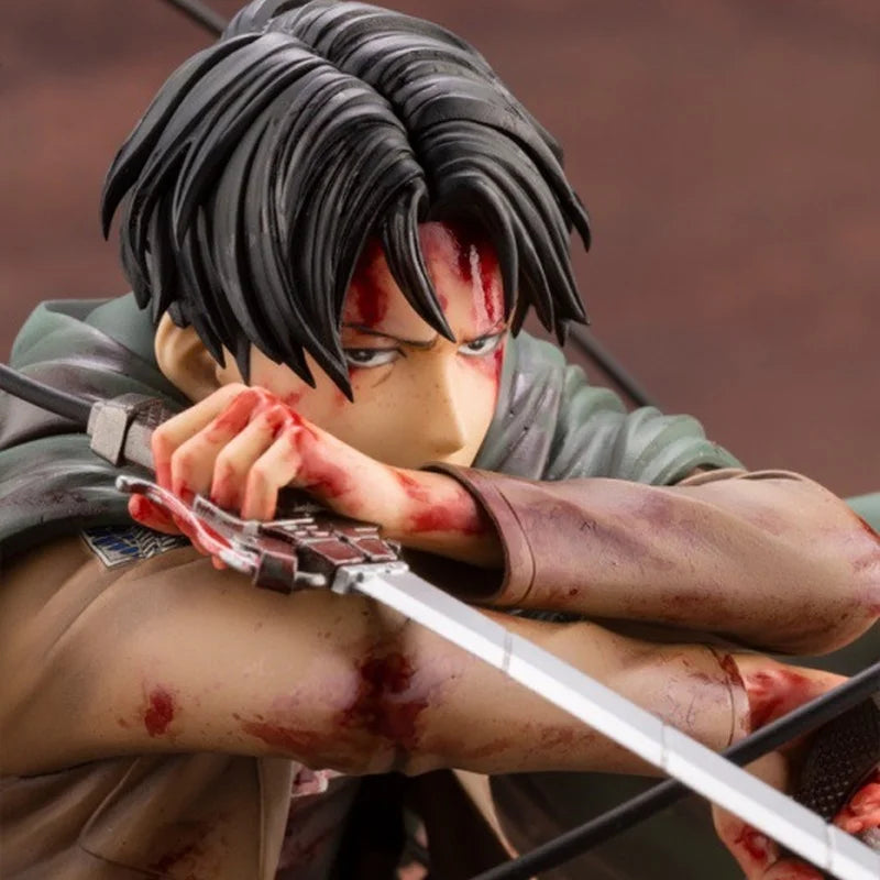 Kotobukiya Attack on Titan Levi Ackerman Anime Figure Battle Damaged Bloody Battle Kneeling Pose Collectible Statue Anime Model