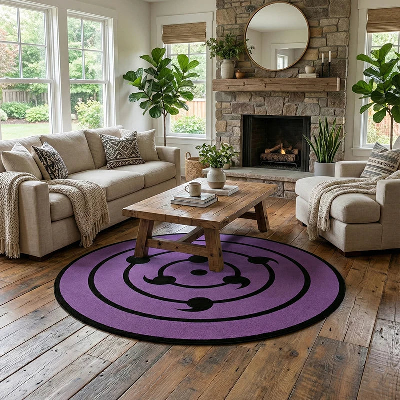 Naruto Rinnegan Area Rug Iconic Samsara Eye Symbol Non-Slip Anime Decor for Game Rooms/Bedrooms Soft Mat for Ninja Series Fans