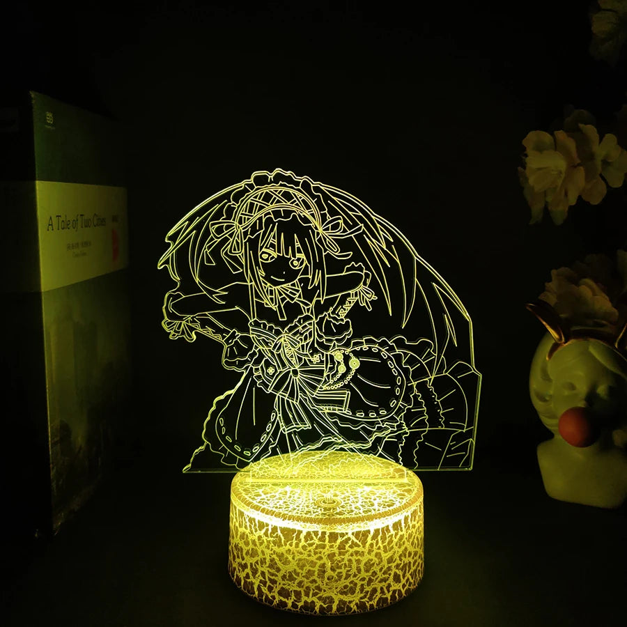 Anime Figma 585 Date a Live III Kurumi Tokisaki Figure Action Figure Nightlight 3D Illusion Acrylic Collection Lighting Decor