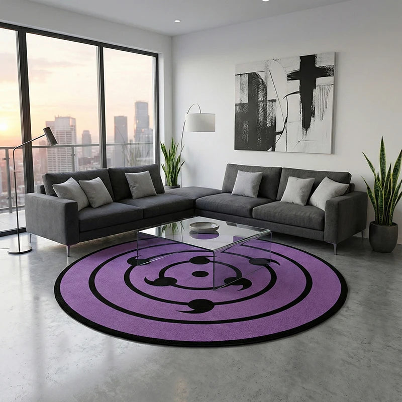 Naruto Rinnegan Area Rug Iconic Samsara Eye Symbol Non-Slip Anime Decor for Game Rooms/Bedrooms Soft Mat for Ninja Series Fans