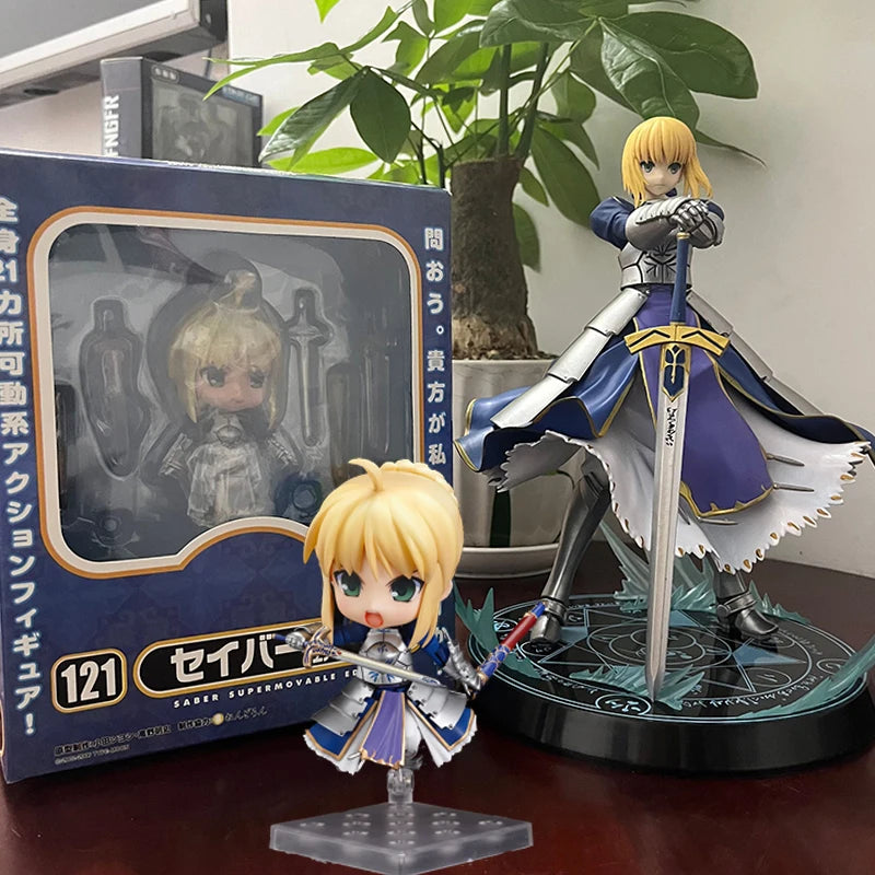 23CM Saber Anime Fate/Stay Night Figure 121 Lily Figure Knight King Saber Caliburn Battle Scene Model PVC Gift for Kids Decor